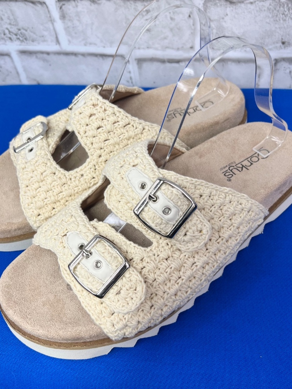 CORKYS • DASH Cream Crochet Double Buckle Platform Sandals Size 10